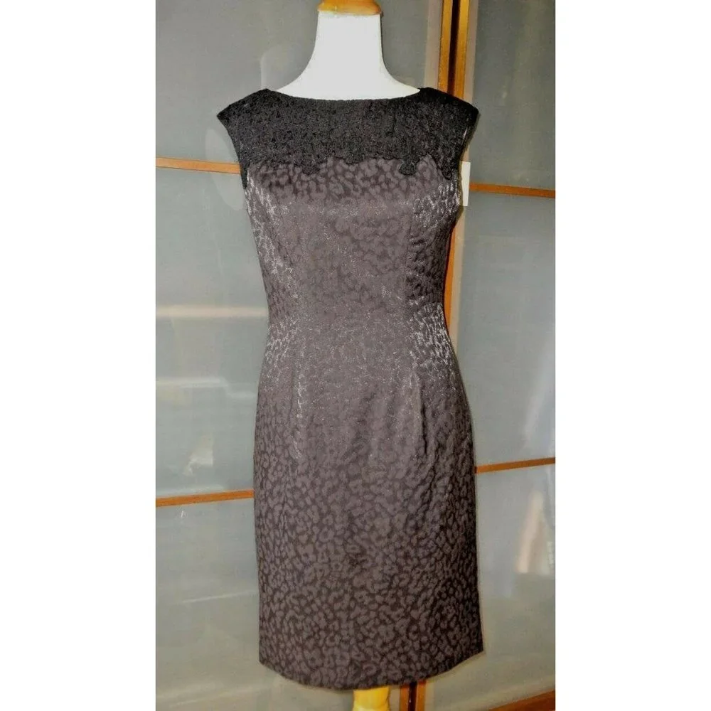 Adrianna Papell Lace Yoke Jacquard Dress Black 8 NEW - Picture 3 of 10